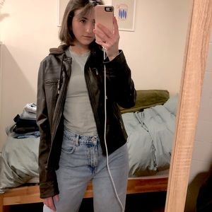 ⭐️UPDATED⭐️ Brown Faux Leather Jacket with Hood